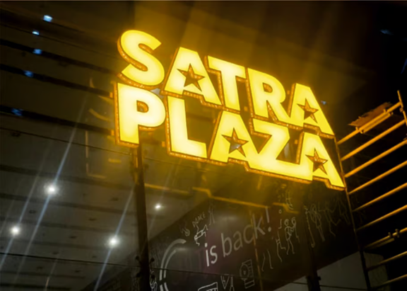 SATRA PLAZA - Premium illuminated LED signage by Sign Junction showcasing golden glow effect and professional craftsmanship